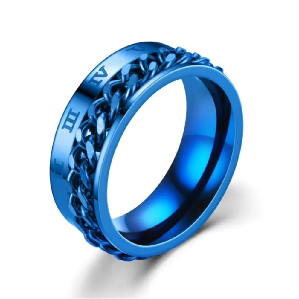 Blue Roman Numeral Chain Anxiety Fidget Spinner Ring - Picture 4 of 7